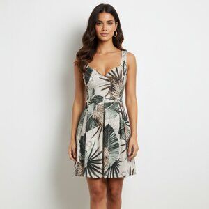 Carol Catugy Tropical Leaf Print Mini Dress Size M Cutout Open Back Summer Boho